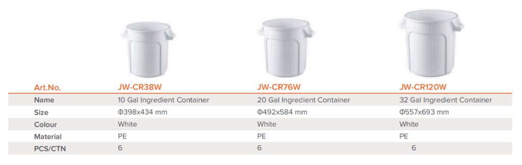 JW-CR76W Jiwins 20 Gal Round Ingredient Container, White_Description 1