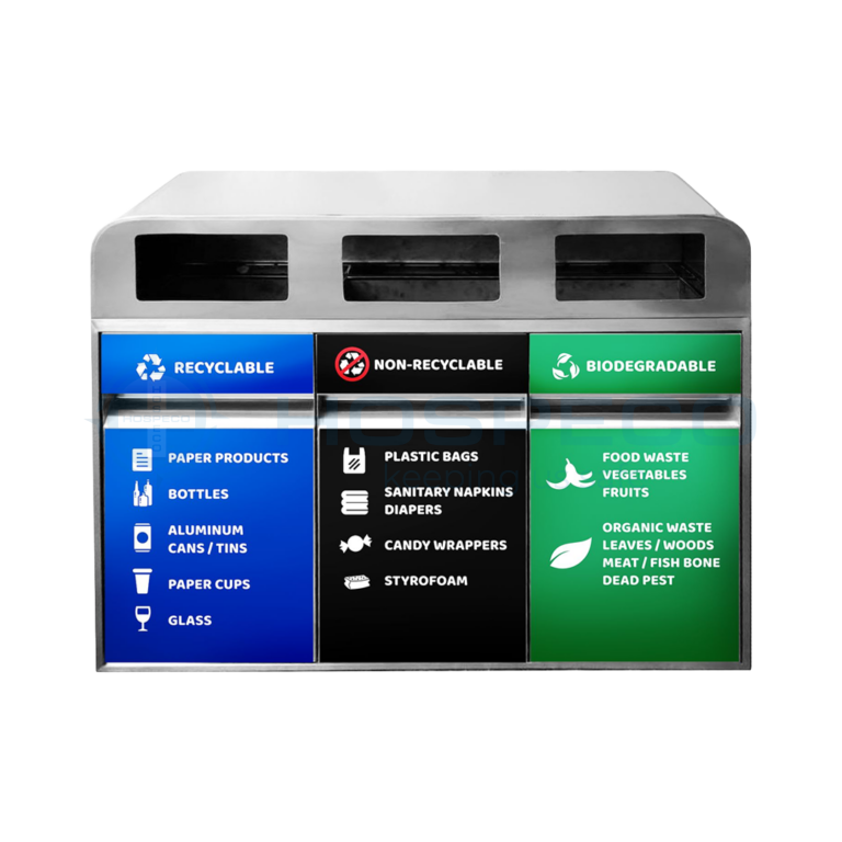 150L Triple Stainless Steel Segregation Trash Bin with Label | Hospeco